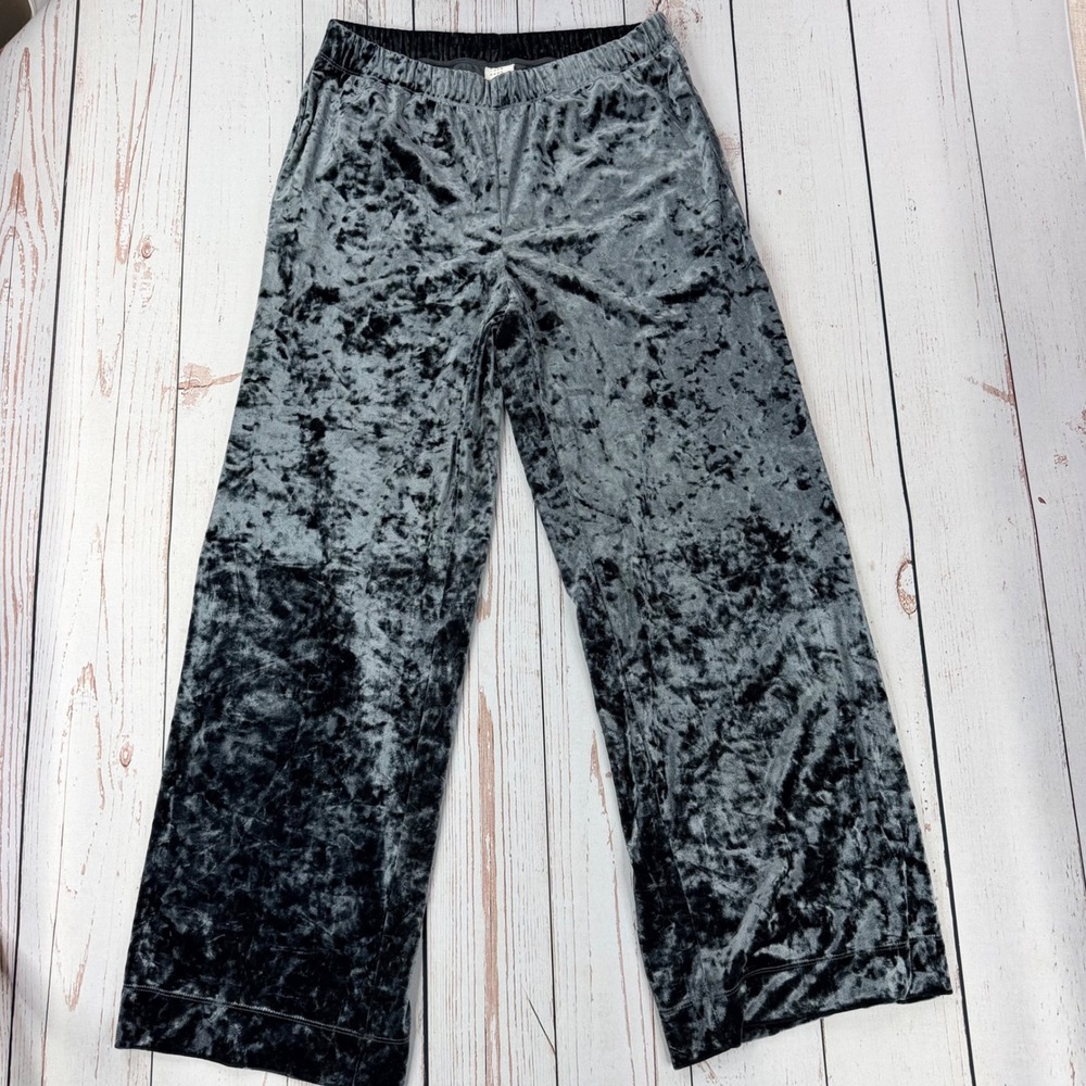 A New Day Womens Charcoal Grey Crushed Velvet Wide Leg Pants Size M Pocketed